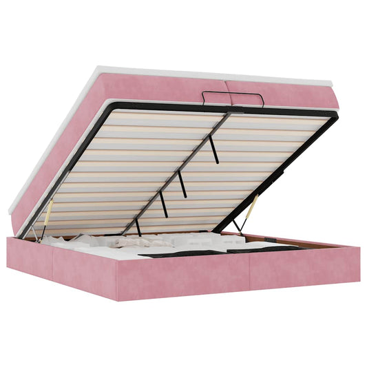 vidaXL Οθωμανικό κρεβάτι με στρώματα ροζ 200x200cm Velvet