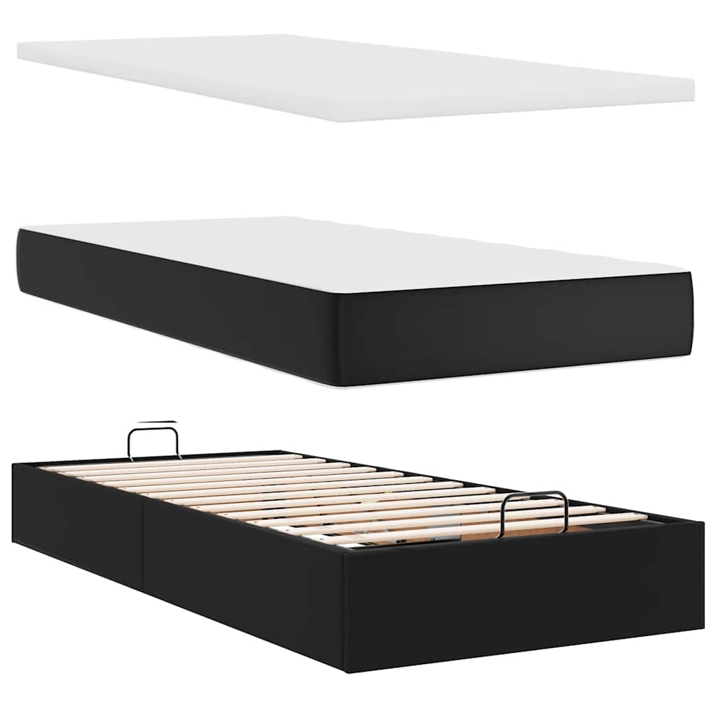 vidaXL Οθωμανικό κρεβάτι με στρώματα Μαύρο 160x200cm Συνθετικό δέρμα