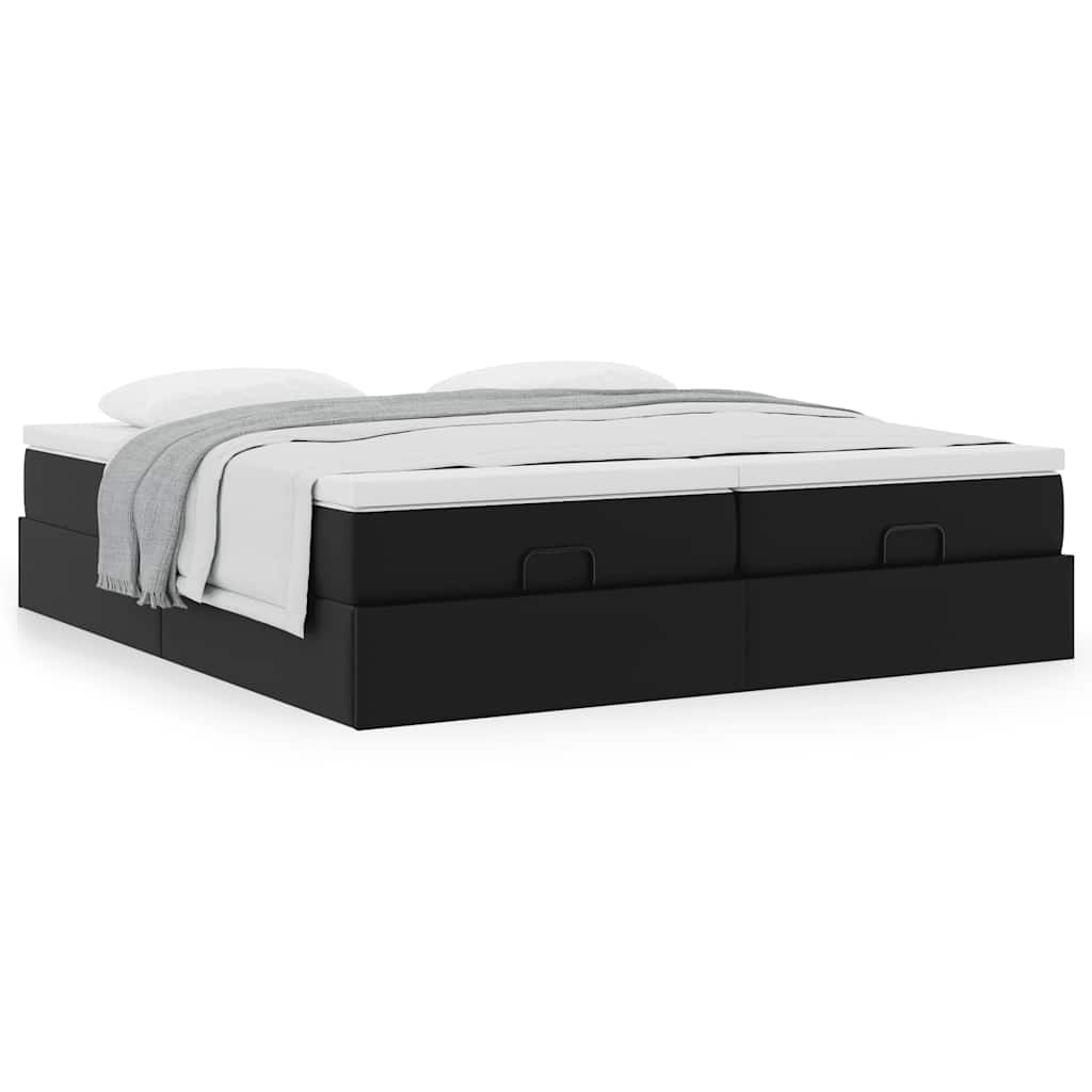vidaXL Οθωμανικό κρεβάτι με στρώματα Μαύρο 180x200cm Faux Leather