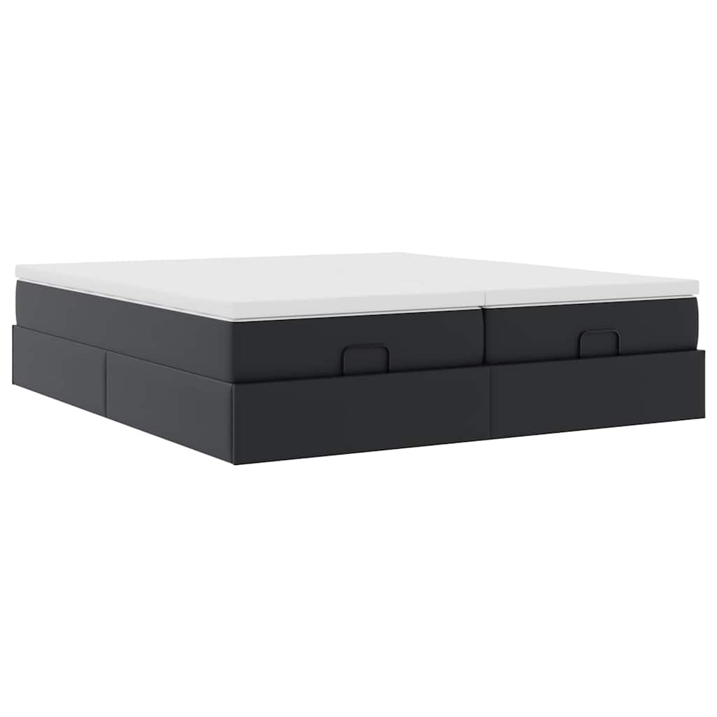 vidaXL Οθωμανικό κρεβάτι με στρώματα Μαύρο 180x200cm Faux Leather