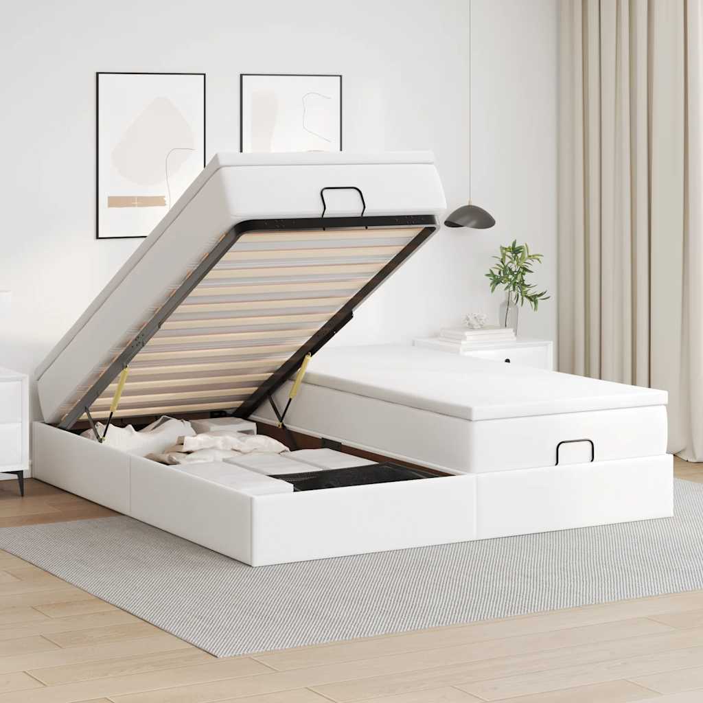 vidaXL Οθωμανικό κρεβάτι με στρώματα Λευκό 180x200cm Faux Leather
