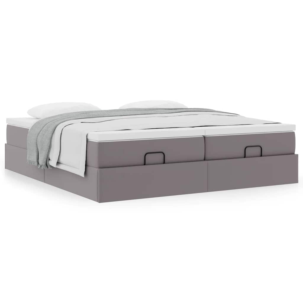 vidaXL Οθωμανικό Κρεβάτι με Στρώματα Γκρι 180x200cm Faux Leather