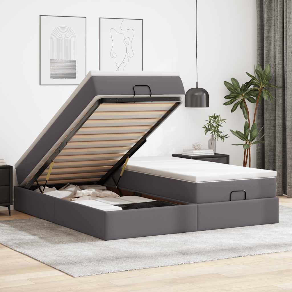 vidaXL Οθωμανικό Κρεβάτι με Στρώματα Γκρι 180x200cm Faux Leather