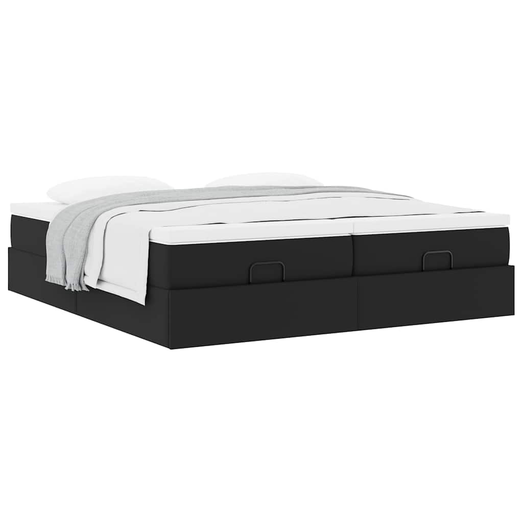vidaXL Οθωμανικό κρεβάτι με στρώματα Μαύρο 200x200cm Faux Leather