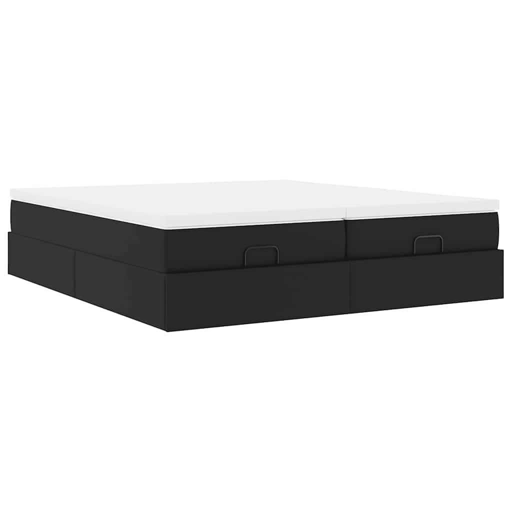 vidaXL Οθωμανικό κρεβάτι με στρώματα Μαύρο 200x200cm Faux Leather