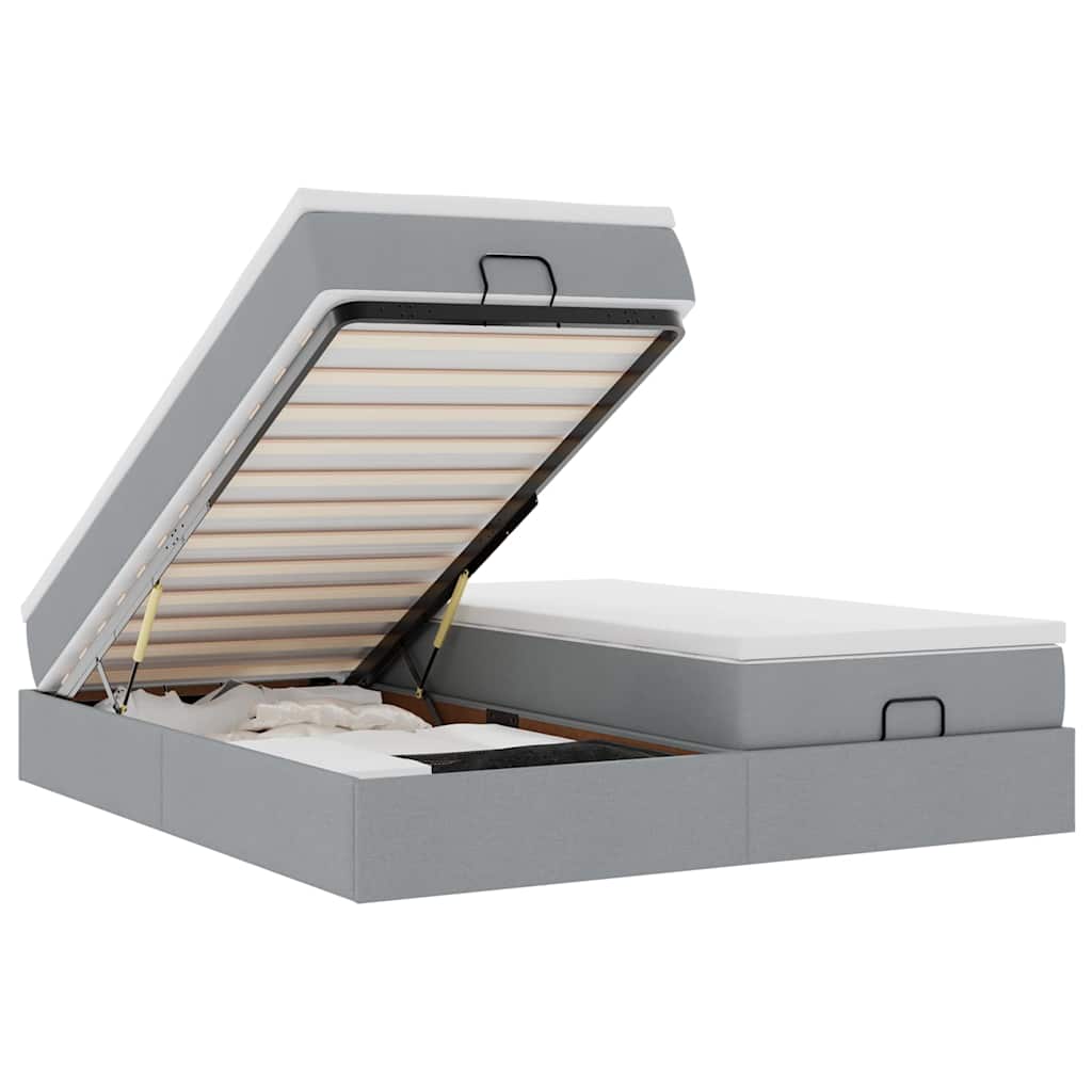 vidaXL Οθωμανικό κρεβάτι με στρώματα ανοιχτό γκρι 180x200cm ύφασμα