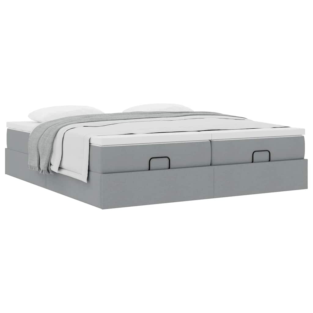 vidaXL Οθωμανικό κρεβάτι με στρώματα ανοιχτό γκρι 180x200cm ύφασμα