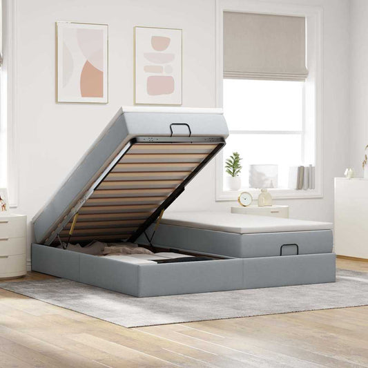 vidaXL Οθωμανικό κρεβάτι με στρώματα ανοιχτό γκρι 180x200cm ύφασμα