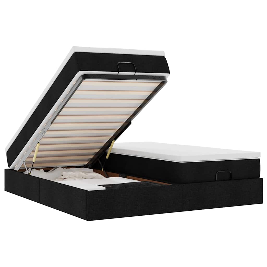 vidaXL Οθωμανικό κρεβάτι με στρώματα Μαύρο 180x200cm Ύφασμα