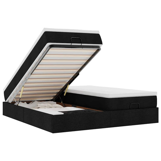 vidaXL Οθωμανικό κρεβάτι με στρώματα Μαύρο 180x200cm Ύφασμα