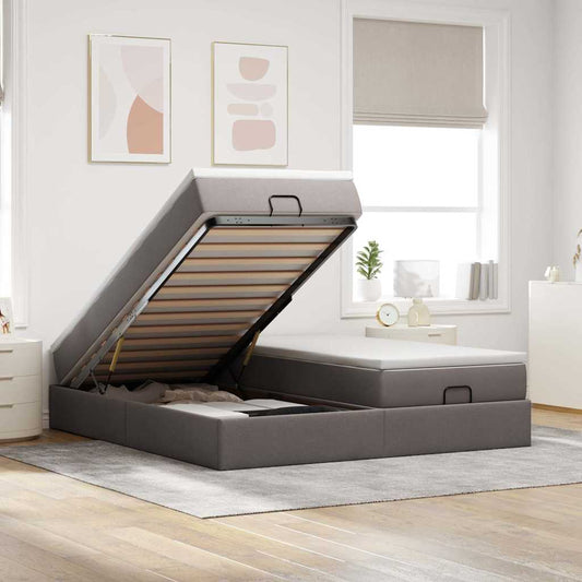 vidaXL Οθωμανικό κρεβάτι με στρώματα Taupe 180x200cm ύφασμα