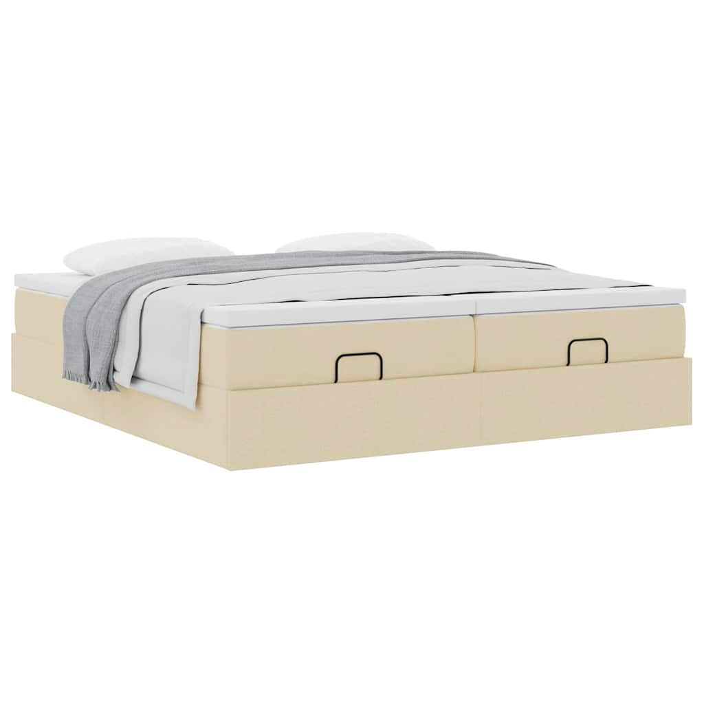 vidaXL Οθωμανικό κρεβάτι με στρώματα Κρέμα 180x200cm ύφασμα