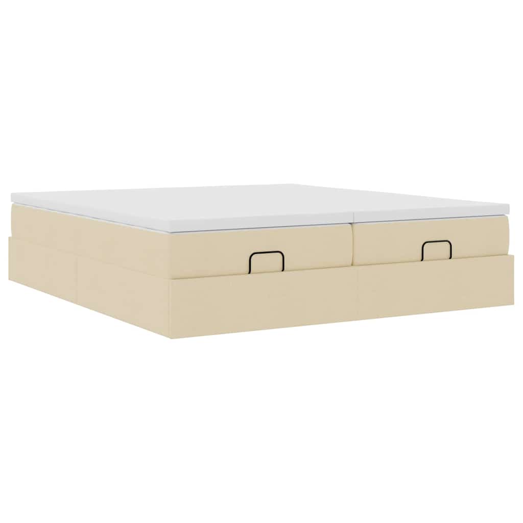 vidaXL Οθωμανικό κρεβάτι με στρώματα Κρέμα 180x200cm ύφασμα