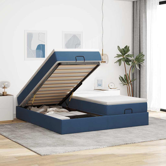 vidaXL Οθωμανικό κρεβάτι με στρώματα μπλε 180x200cm ύφασμα