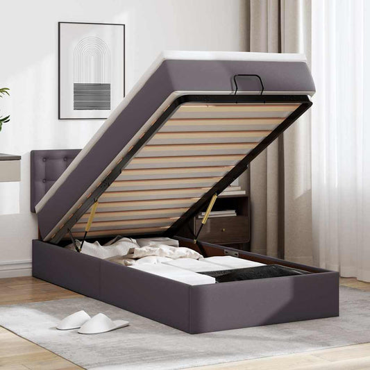 vidaXL Οθωμανικό κρεβάτι με στρώμα Γκρι 80x200cm Faux Leather
