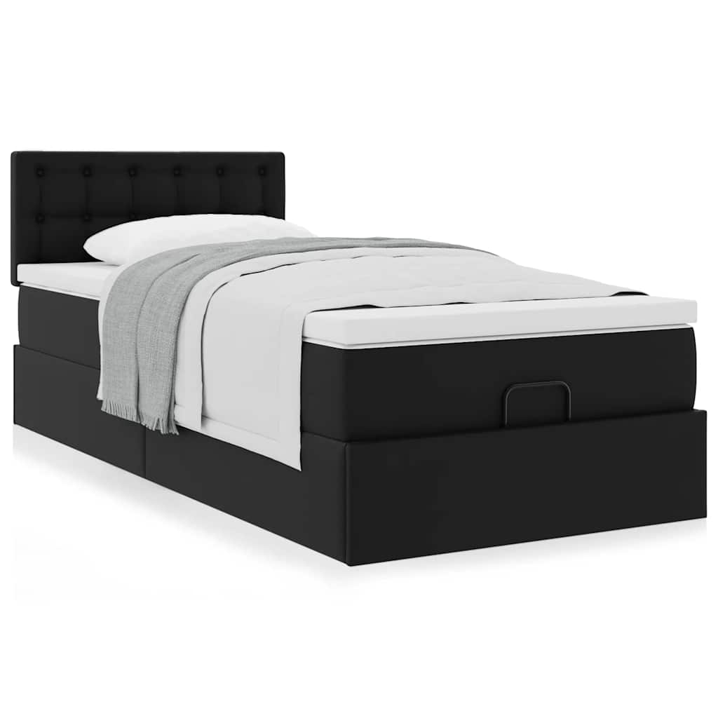 vidaXL Οθωμανικό κρεβάτι με στρώμα Μαύρο 90x190cm Faux Leather