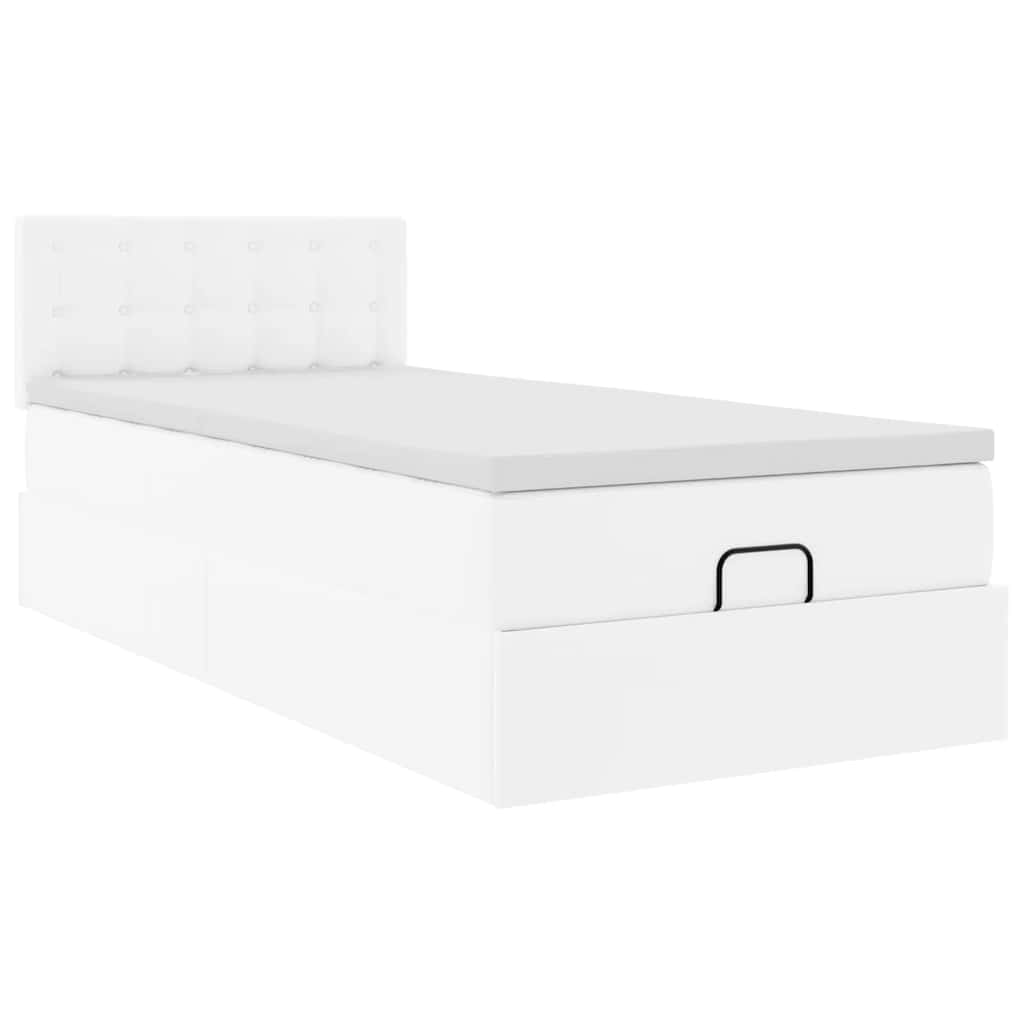 vidaXL Οθωμανικό κρεβάτι με στρώμα Λευκό 90x190cm Faux Leather