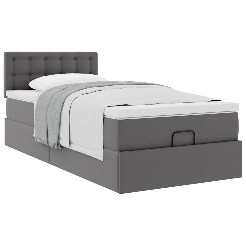 vidaXL Οθωμανικό κρεβάτι με στρώμα Γκρι 90x190cm Faux Leather