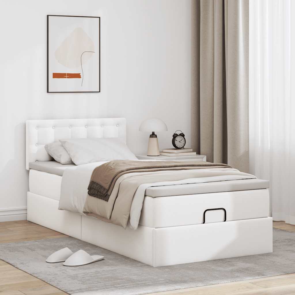 vidaXL Οθωμανικό κρεβάτι με στρώμα Λευκό 90x200cm Faux Leather