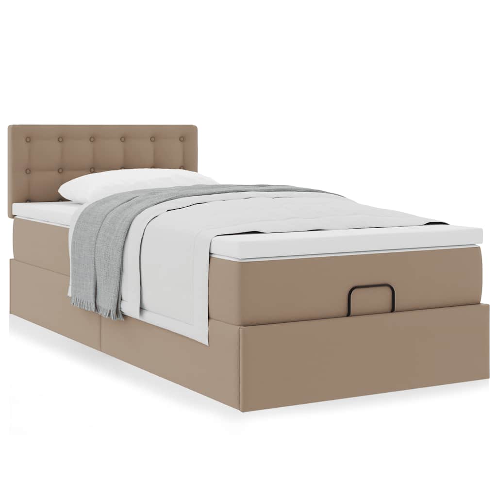 vidaXL Οθωμανικό κρεβάτι με στρώμα Cappucino 90x200cm Faux Leather