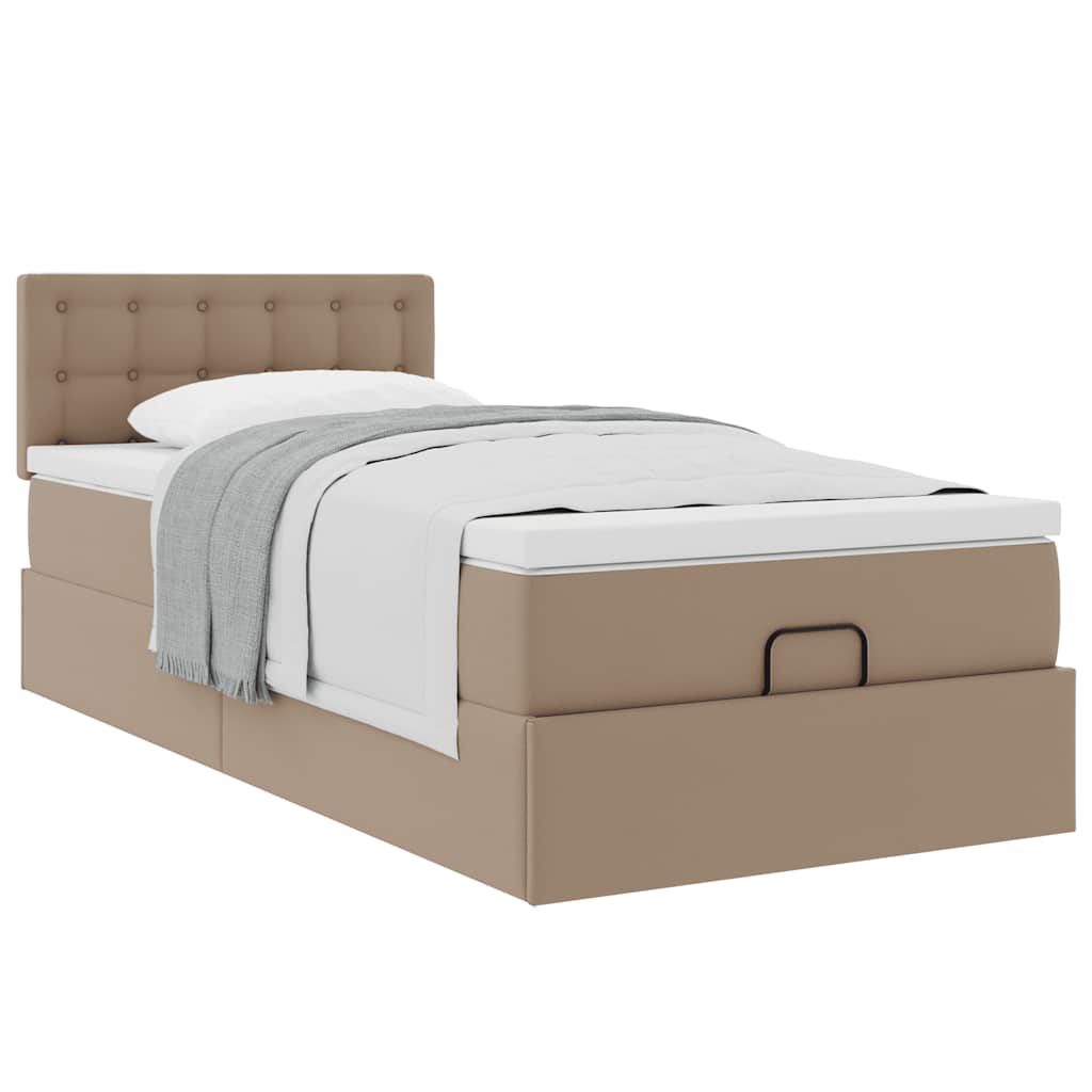 vidaXL Οθωμανικό κρεβάτι με στρώμα Cappucino 90x200cm Faux Leather
