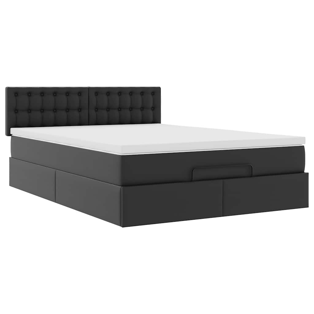 vidaXL Οθωμανικό κρεβάτι με στρώμα Μαύρο 140x190cm Συνθετικό δέρμα