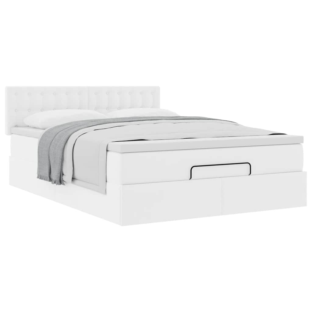 vidaXL Οθωμανικό κρεβάτι με στρώμα Λευκό 140x190cm Faux Leather