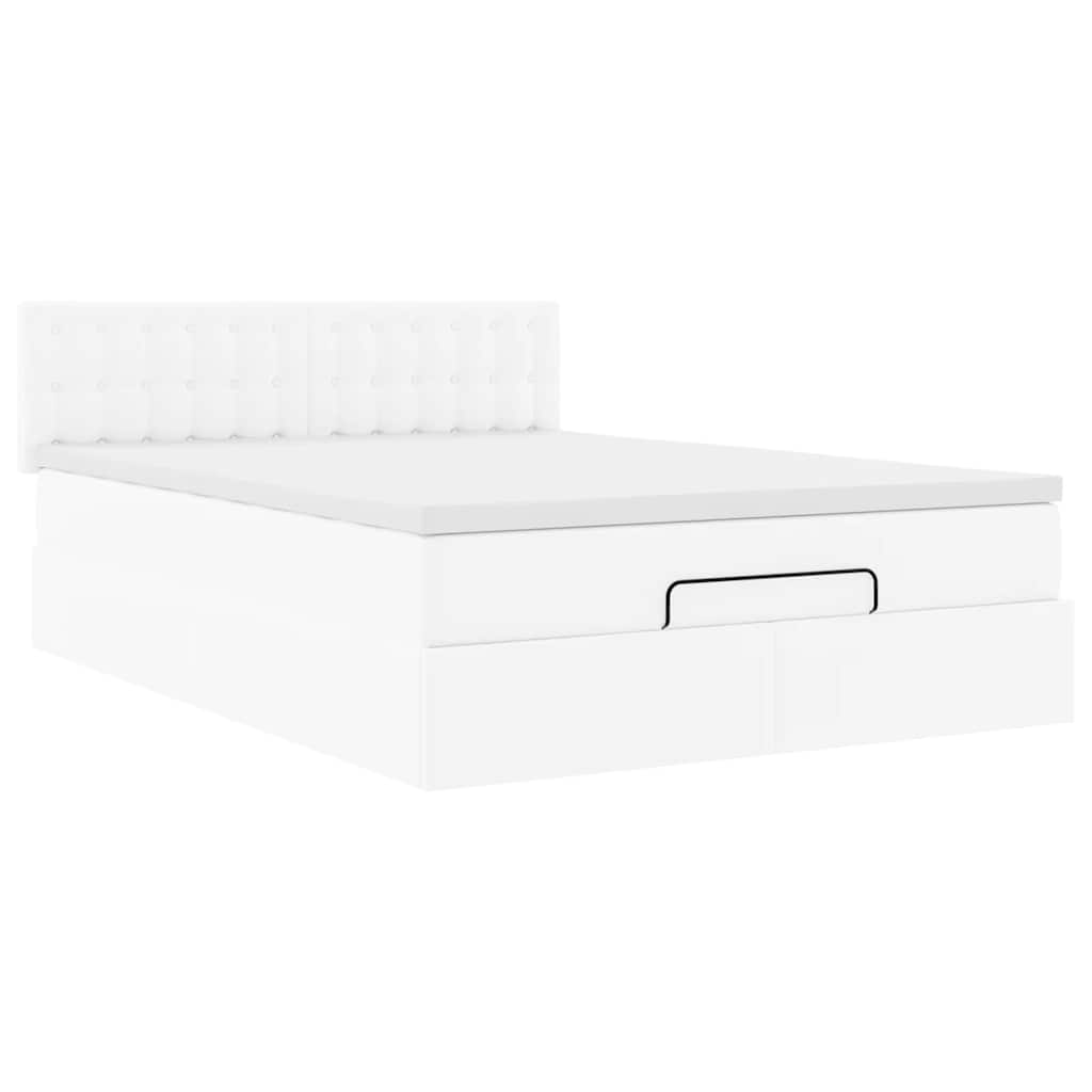 vidaXL Οθωμανικό κρεβάτι με στρώμα Λευκό 140x190cm Faux Leather
