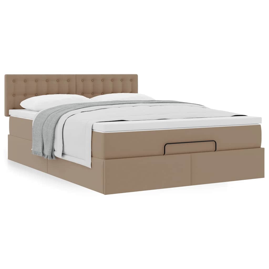 vidaXL Οθωμανικό κρεβάτι με στρώμα Cappucino 140x190cm Faux Leather