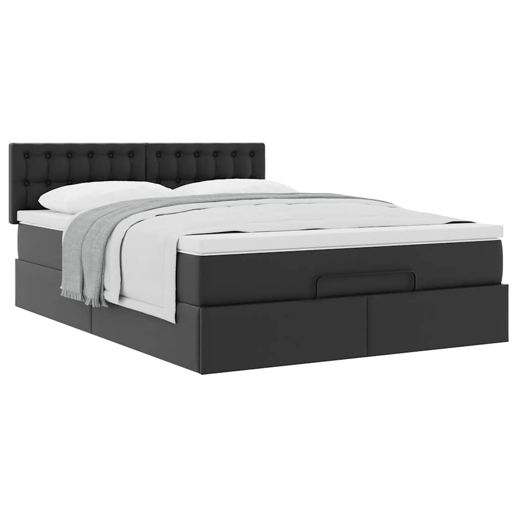 vidaXL Οθωμανικό κρεβάτι με στρώμα Μαύρο 140x200cm Faux Leather