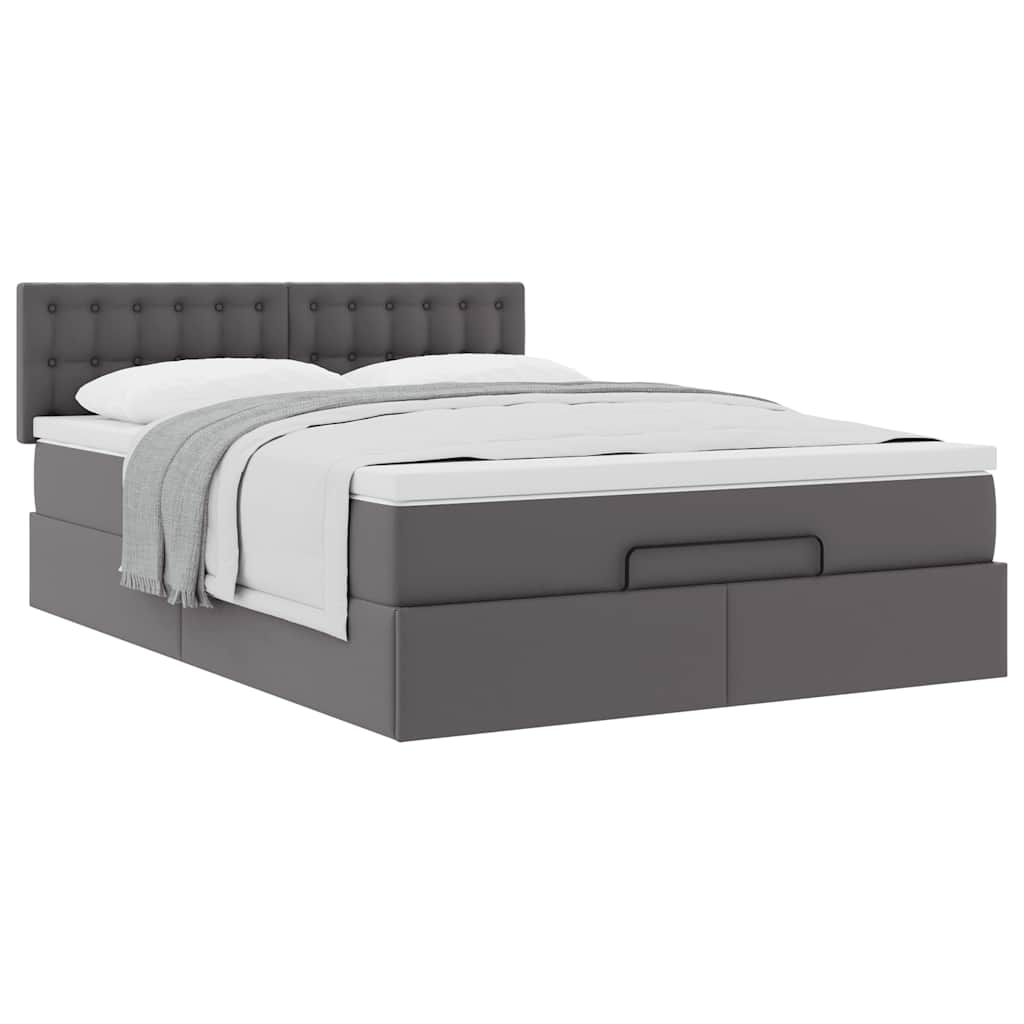 vidaXL Οθωμανικό κρεβάτι με στρώμα Γκρι 140x200cm Faux Leather