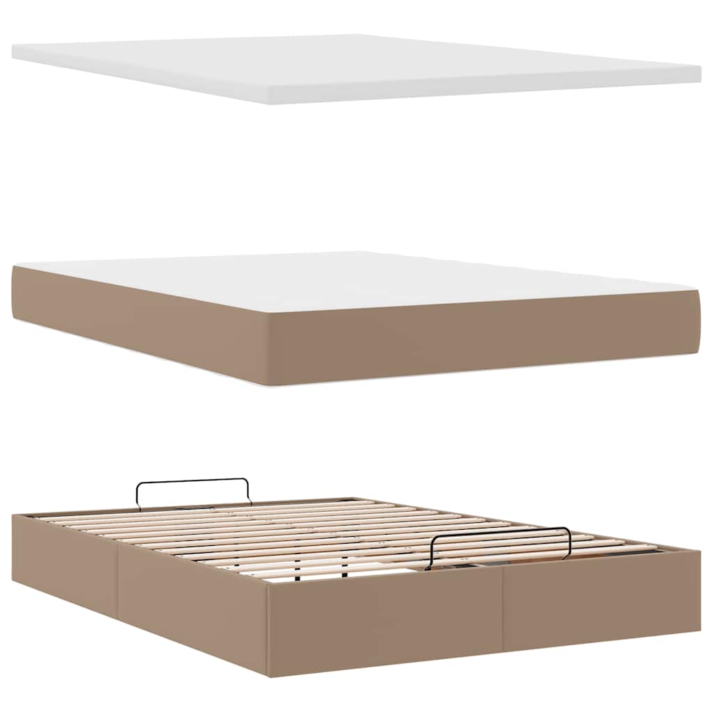 vidaXL Οθωμανικό κρεβάτι με στρώμα Cappucino 140x200cm Faux Leather