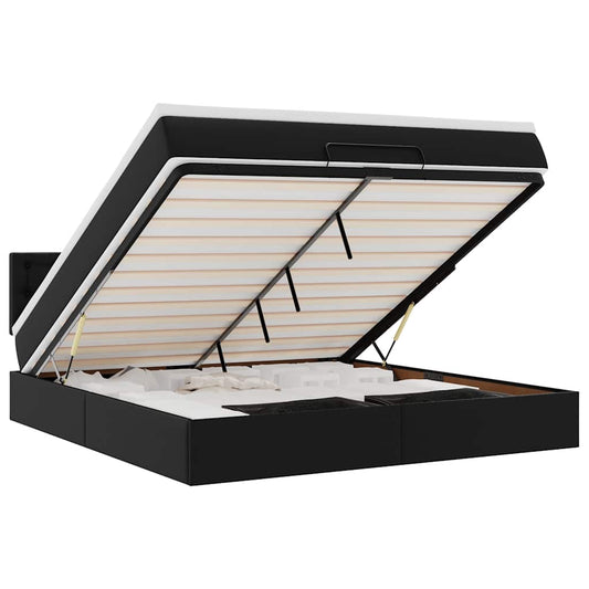 vidaXL Οθωμανικό κρεβάτι με στρώμα Μαύρο 160x200cm Faux Leather