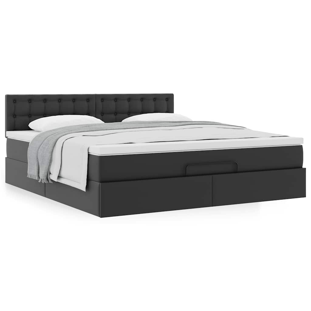 vidaXL Οθωμανικό κρεβάτι με στρώμα Μαύρο 180x200cm Faux Leather