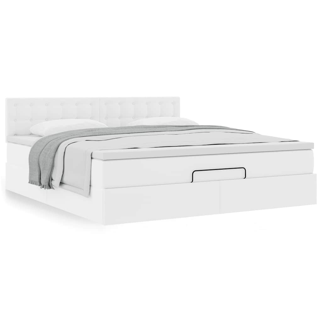 vidaXL Οθωμανικό κρεβάτι με στρώμα Λευκό 180x200cm Faux Leather