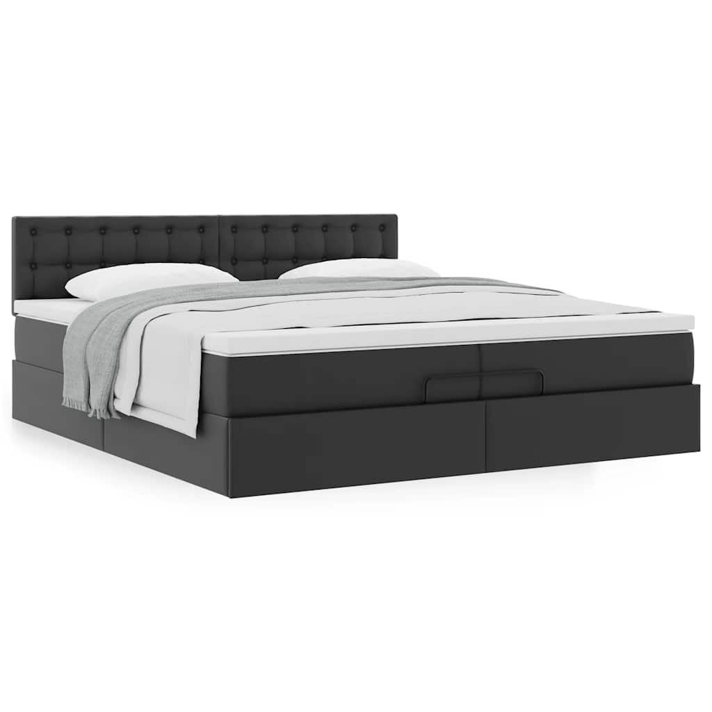 vidaXL Οθωμανικό κρεβάτι με στρώματα Μαύρο 200x200cm Faux Leather