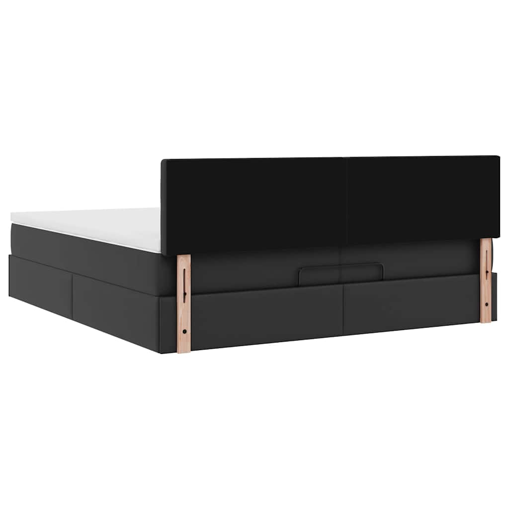 vidaXL Οθωμανικό κρεβάτι με στρώματα Μαύρο 200x200cm Faux Leather