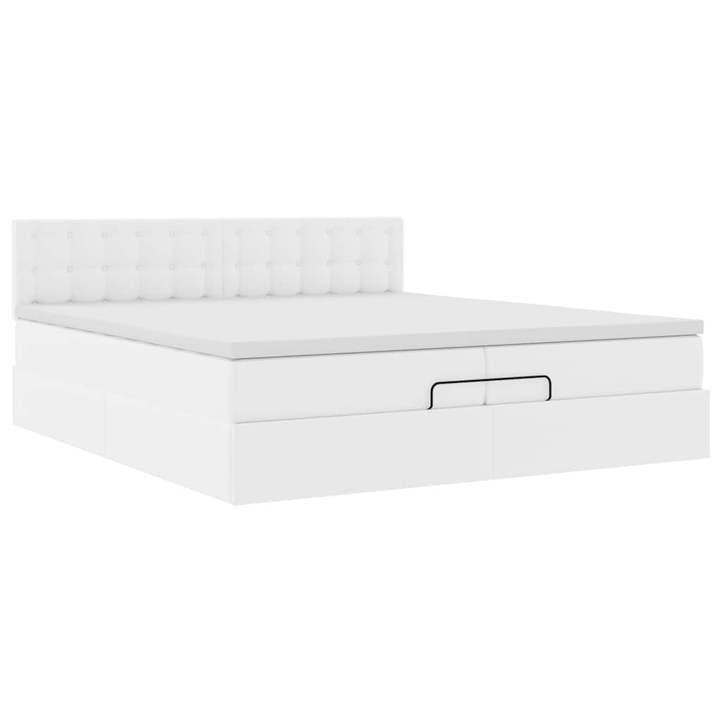 vidaXL Οθωμανικό κρεβάτι με στρώματα Λευκό 200x200cm Faux Leather