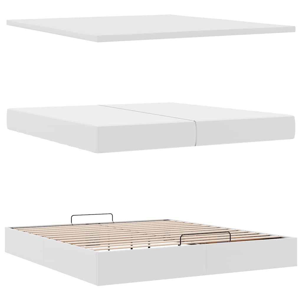 vidaXL Οθωμανικό κρεβάτι με στρώματα Λευκό 200x200cm Faux Leather