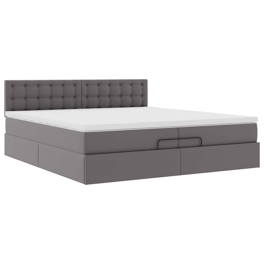 vidaXL Οθωμανικό κρεβάτι με στρώματα Γκρι 200x200cm Faux Leather