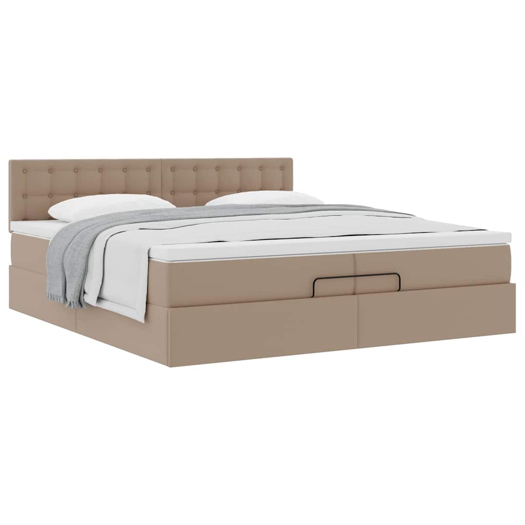 vidaXL Οθωμανικό κρεβάτι με στρώματα Cappucino 200x200cm Faux Leather