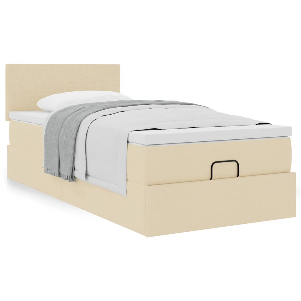 vidaXL Οθωμανικό κρεβάτι με στρώμα Cream 90x200cm ύφασμα