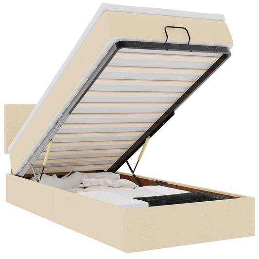 vidaXL Οθωμανικό κρεβάτι με στρώμα Cream 100x200cm ύφασμα