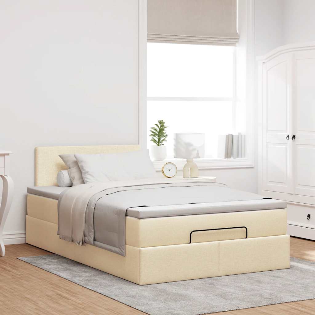 vidaXL Οθωμανικό κρεβάτι με στρώμα Cream 120x190 cm Ύφασμα