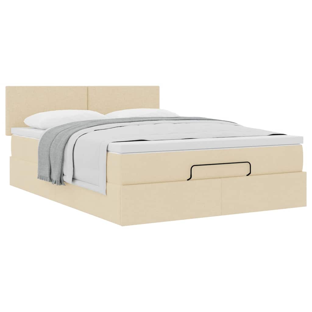 vidaXL Οθωμανικό κρεβάτι με στρώμα Cream 140x200cm ύφασμα