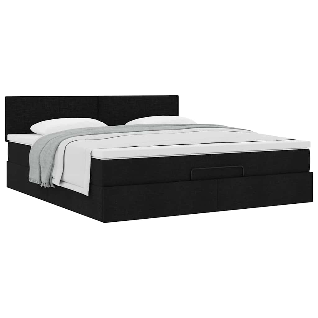 vidaXL Οθωμανικό κρεβάτι με στρώμα Μαύρο 160x200cm Ύφασμα