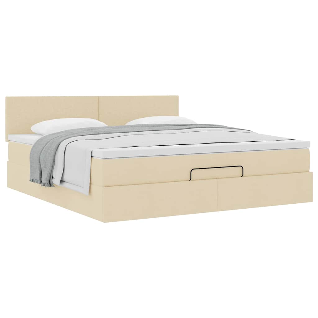 vidaXL Οθωμανικό κρεβάτι με στρώμα Cream 180x200cm ύφασμα