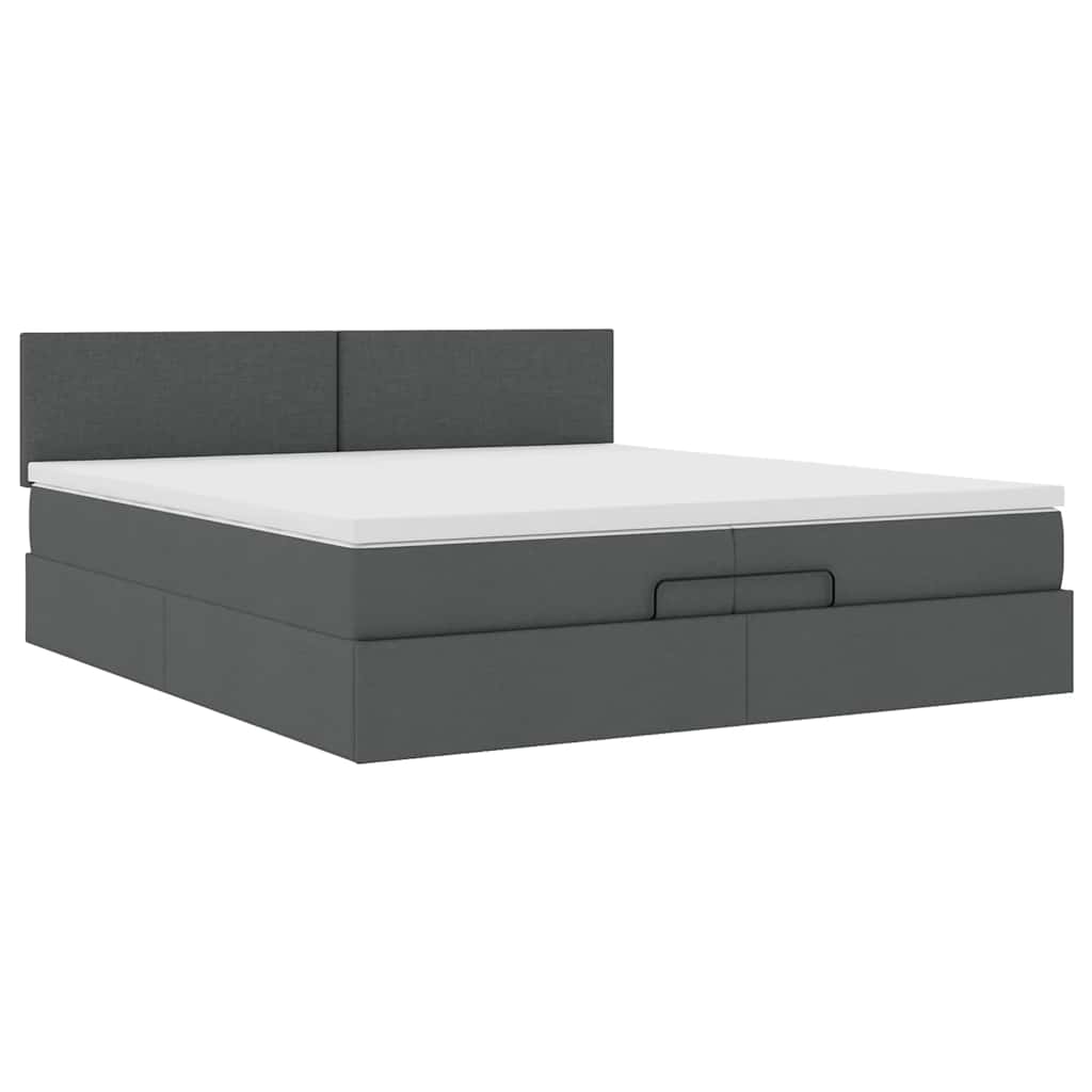 vidaXL Οθωμανικό κρεβάτι με στρώμα Σκούρο γκρι 200x200 cm Ύφασμα