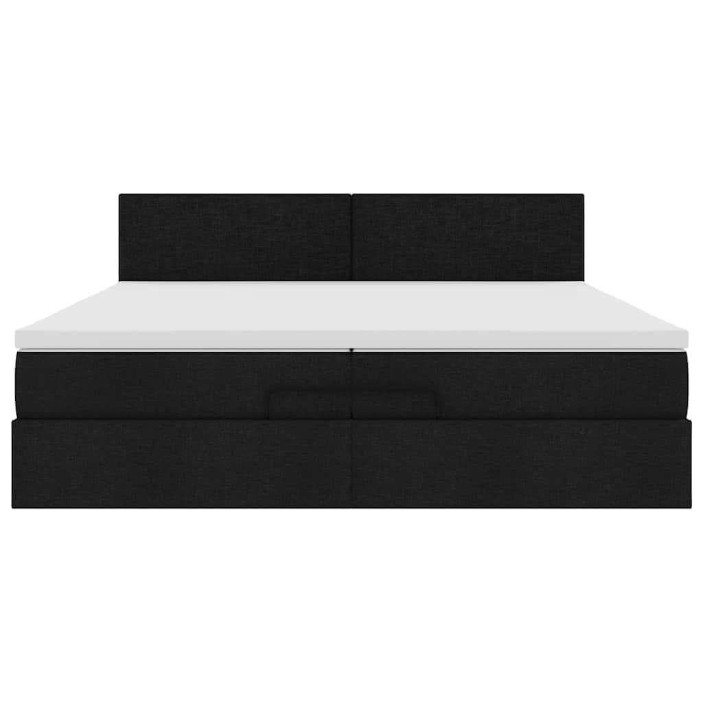 vidaXL Οθωμανικό κρεβάτι με στρώμα Μαύρο 200x200 cm Ύφασμα