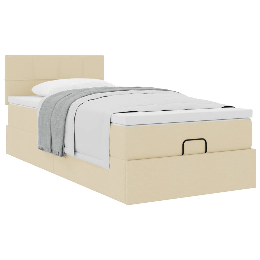 vidaXL Οθωμανικό κρεβάτι με στρώμα Cream 90x190cm ύφασμα
